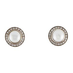 DAVID YURMAN DIAMOND & PEARL STERLING SILVER & 18K PETITE CERISE STUD EARRINGS